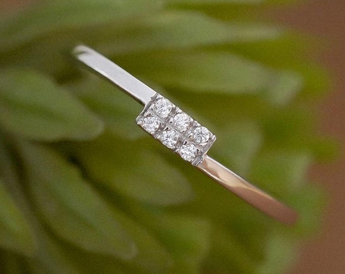 Sterling Silver Six Stone Diamond Cluster Ring - Minimalist Stacking Band