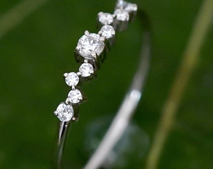 Silver Moissanite Cluster Ring: Dainty Sterling Silver Engagement Jewelry