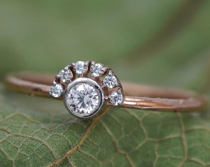 Halo Crown Sterling Silver Ring: Moissanite & Diamond Accent
