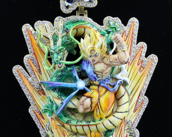 Custom Dragon Ball Z Pendant | Goku & Shenron Bling Chain | Silver, 10K/14K Gold | Moissanite or Lab Diamond | Anime Hip Hop Jewelry