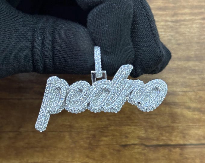 Custom "Pedro" Name Pendant – Fully Iced Out Hip Hop Necklace, Diamond/Moissanite Pavé, Personalized Script, Urban Bling Jewelry