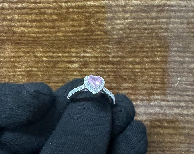 Heart Shape Pink Moissanite Engagement Ring • Halo Design • 925 Silver / 10K / 14K / 18K Gold • Dainty Promise Ring • Women’s Gift