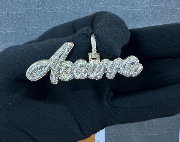 Custom "Accerra" Hip Hop Name Pendant | Iced Out 925 Silver, Gold Plated Options | Moissanite Diamonds | Personalized Statement Jewelry