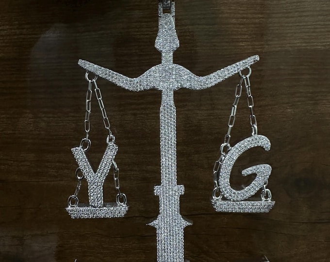 925 Silver Moissanite Justice Scale Pendant | YG Balance Scale Necklace | Gold Plated Iced Out Custom Pendant | Men’s Hip Hop Jewelry