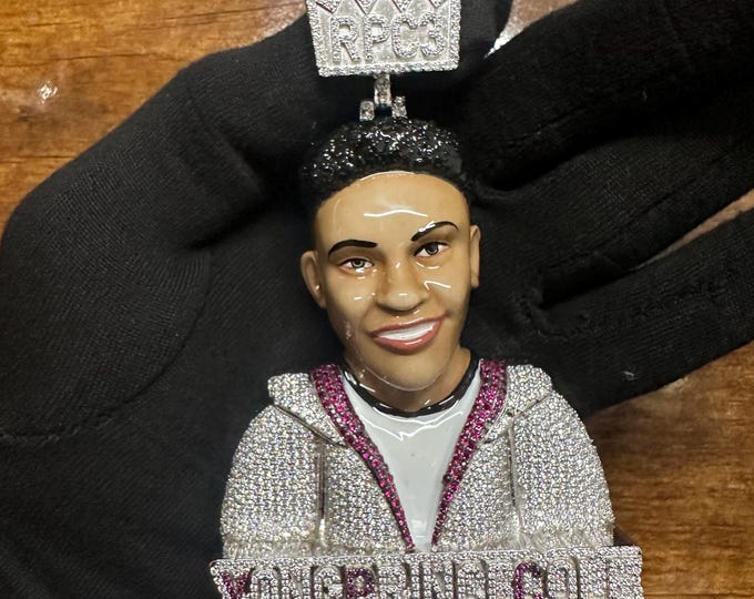 Custom 3D Face Pendant: Iced Moissanite, Sterling Silver, Hip Hop Jewelry