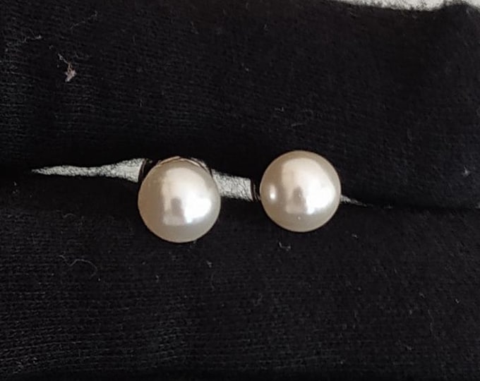 Japanese saltwater Akoya Pearl Studs - 8mm earrings - creamy nacre - pink undertones-14k gold filled posts - backs - Century Pearls