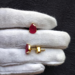 Pear Ruby Earrings, Ruby Stud Earrings, Ruby Studs, July Birthstone Earrings, Dainty Earrings, Gift For Her
