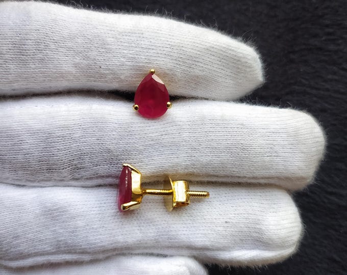 Pear Ruby Earrings, Ruby Stud Earrings, Ruby Studs, July Birthstone Earrings, Dainty Earrings, Gift For Her