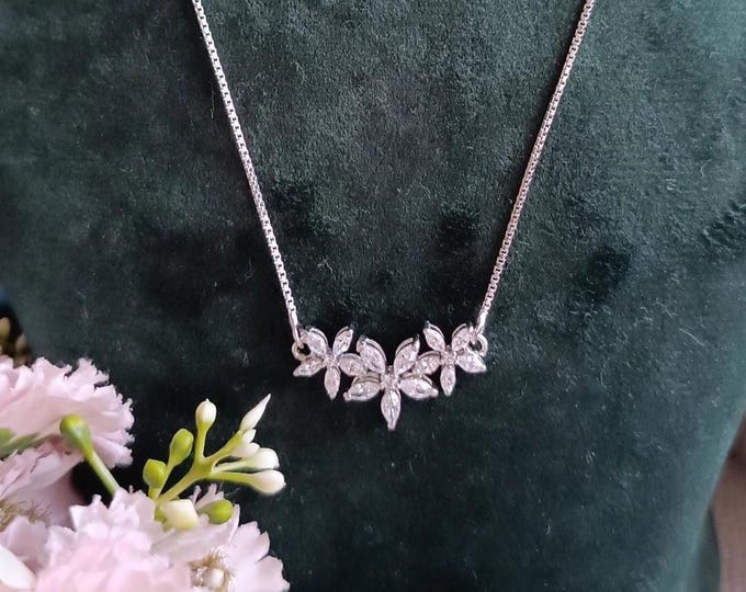 Floral Necklace | 925 Silver Marquise Cut Moissanite Diamond Pended