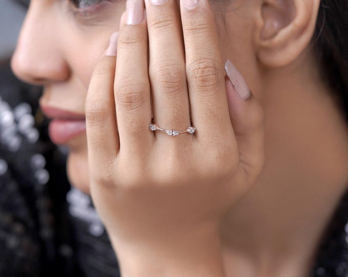 Sterling Silver Three Stone Ring: Moissanite Promise Ring