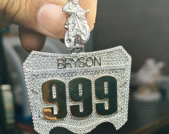 Custom Iced Out Moissanite Pendant: Sterling Silver Biker Jewelry