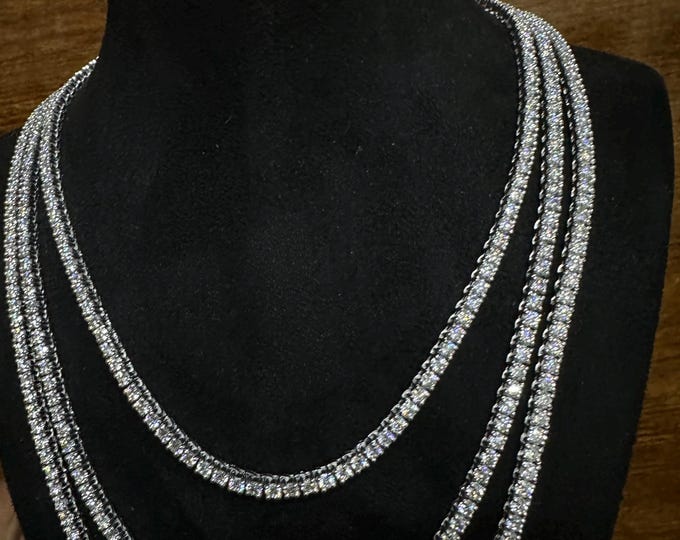 VVS1 Moissanite Diamond Tennis Chain Necklace, 925 Sterling Silver, Tennis Bracelet, Diamond Tennis Necklace, Women's & Men's Tennis Chain
