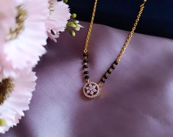 925 Silver Mangalsutra Necklace: Black Beads, Changeable Lock