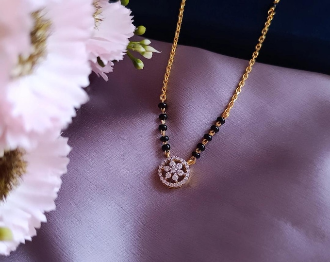 Silver chain mangalsutra, 925 silver chain with changeable lock, Black beads necklace, DaintyDaily Wear, gift for her