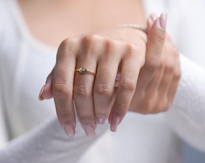 Evil Eye Diamond Ring: Sterling Silver Minimalist Stacking Band