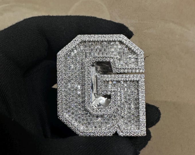 925 Silver Moissanite Custom Initial Ring | Iced Out Letter G Ring | Personalized Hip Hop Bling Ring | Men's Statement Jewelry