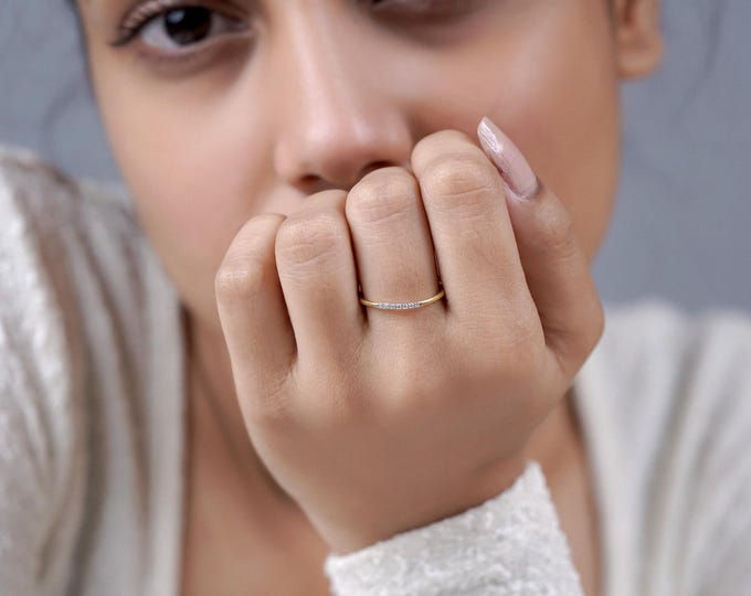 Dainty Moissanite Half Eternity Ring: Sterling Silver Stacking Band