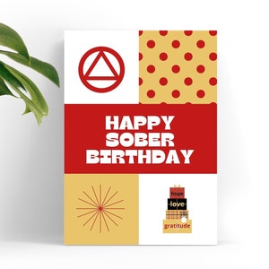 ALCOHOLICS ANONYMOUS: Digital Print Sobriety Card, "Happy Sober Birthday", 5"x7" folded, You download it yourself!