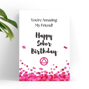 ALCOOLIQUES ANONYMES : carte de sobriété à impression numérique, "Happy Sober Birthday", 5"x7" pliée, vous la téléchargez vous-même !
