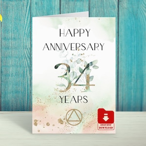 Alcooliques anonymes : impression numérique, carte d'anniversaire de sobriété, 12,7 x 17,8 cm pliée.