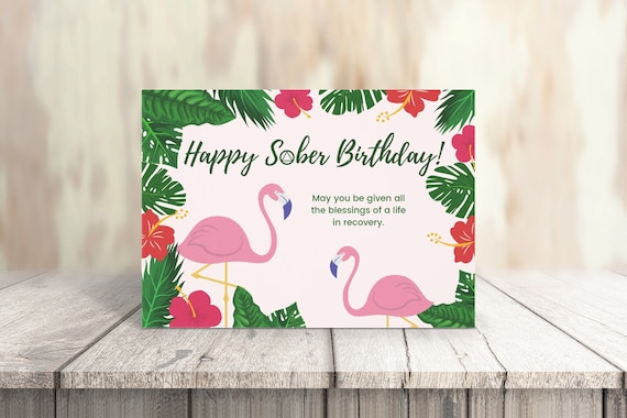 ALCOHOLICS ANONYMOUS: Digital Print, Flamingo Sobriety Card, Happy.