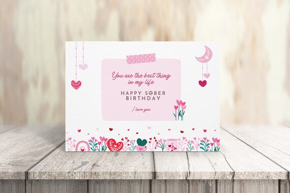 ALCOHOLICS ANONYMOUS: Digital Print, Hearts Sobriety Card, Happy.