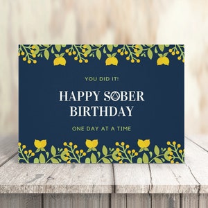 ALCOOLIQUES ANONYMES : Impression numérique, Carte de sobriété fleurs jaunes, « Joyeux anniversaire sobre », 5"x7" plié, Vous le téléchargez vous-même !