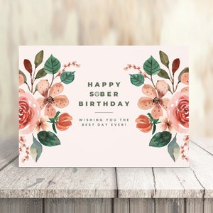 ALCOOLIQUES ANONYMES : Impression numérique, Carte de sobriété fleurs, "Joyeux anniversaire sobre", 5"x7" plié, Vous le téléchargez vous-même !