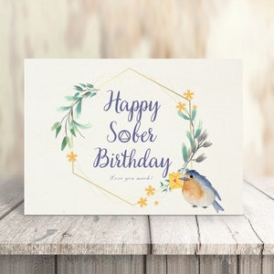 ALCOOLIQUES ANONYMES : Impression numérique, Carte de sobriété fleurs, "Joyeux anniversaire sobre", 5"x7" plié, Vous le téléchargez vous-même !