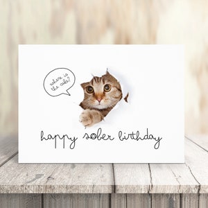 ANONIEM ALCOHOLIE: Digitale print, Kitten Sobriety Card, "Happy Sober Birthday", 5"x7" gevouwen, je downloadt het zelf!