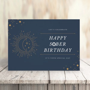 ALCOOLIQUES ANONYMES : Impression numérique, Carte de sobriété céleste, « Joyeux anniversaire sobre », 5"x7" plié, Vous le téléchargez vous-même !