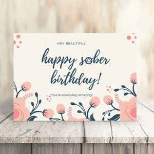 ALCOOLIQUES ANONYMES : Impression numérique, Carte de sobriété fleurs, "Joyeux anniversaire sobre", 5"x7" plié, Vous le téléchargez vous-même !
