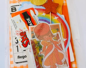 Vintage Girl Orange Ephemera Themed Pack | Junk Journal Kit