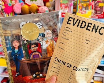 Op CLUE-geïnspireerde junkjournaalkit – gouden boek + bewijspakket mysterie ephemera