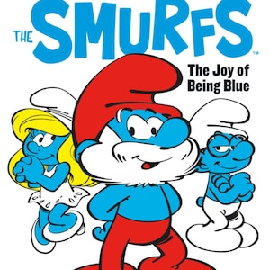 Puede incluir: Una portada de revista con los Pitufos. La portada tiene el t&iacute;tulo "LIFE" en rojo, con la palabra "SMURFS" en letras azules grandes. Se muestran tres personajes de los Pitufos, con el texto "The Joy of Being Blue".