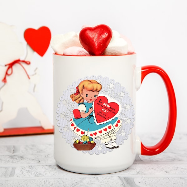 Girl in Blue Dress Vintage Valentine Mug | Coffee Mug | Valentine's Day