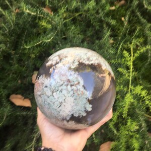 Large grey and green flower agate sphere , 7 lb 9.9 oz flower agate sphere
