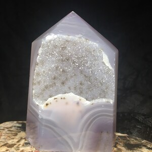 Druzy agate flat point, druzy agate tower