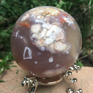 Gray flower agate sphere