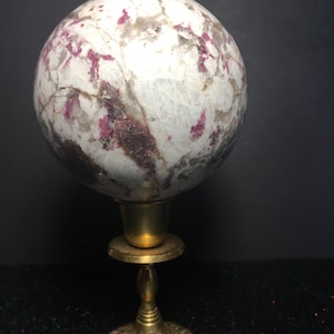 Pink tourmaline sphere, 85mm pink tourmaline sphere and vintage candle stick pedestal