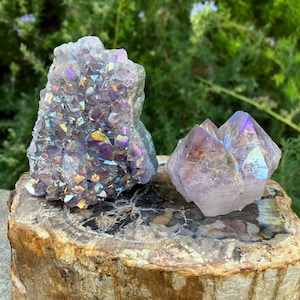 Aura amethyst cluster and top polished point