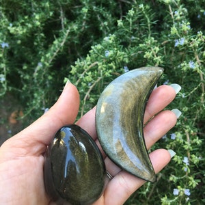 Gold sheen obsidian moon, gold sheen obsidian egg gold sheen obsidian set