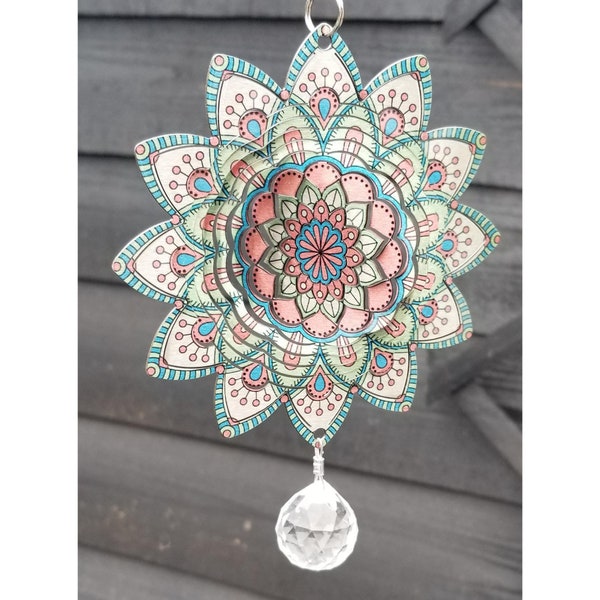 Stainless Steel Small Pink and Green Flower Wind Spinner