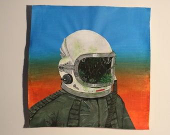 Oude Cosmonaut originele acrylverf op un-uitgerekt canvas De muur van de astronaut het hangen