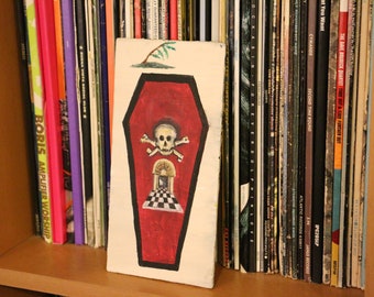 Cult Coffin en Skull Original Acryl Painting Folk Art Occult