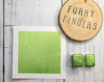 Furry Fingers -  Handmade Metallic Watercolour - Calligraphy Ink -  Watercolor - Advent Calendar Colour -Bright Green Lime Mica Paint