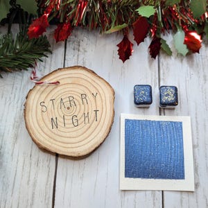 Starry Night -  Handmade Metallic Watercolour - Calligraphy Ink -  Watercolor - Advent Calendar Colour - Dark Blue with Gold Flakes Mica
