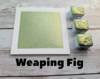 Weeping Fig - Handmade Metallic Watercolour Paint Olive with Golden Undertones Shimmer Aquarelle