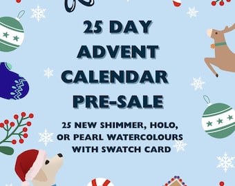 2025 Christmas Advent Calendar - 25 Brand New Colours in Half Pans Countdown to Christmas Advent Metallic Shimmer Mica Watercolour