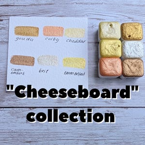 The "Cheeseboard" Set: Set of 6 Handmade Metallic Watercolour Paint Yellow Beige Gold Aquarelle Collection or Palette